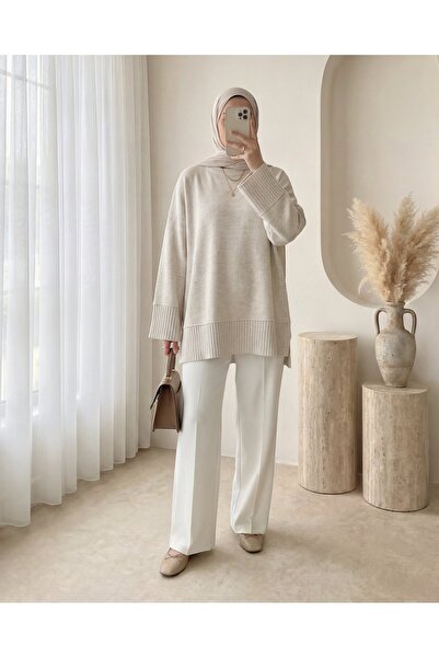 Modamorfo Tunica tricotată cu tivul fustei și manșete, cu decolteu rotund și ...