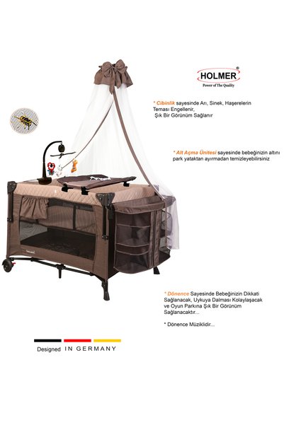 Holmer YATAK HEDİYELİ ( Alt Değiştirme Aparatı, Cibinlik, Dönenceli Oyun Parkı/Park Yatak/Beşik )