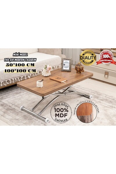 SEHPAM AKILLI Mini Juppo Dışa K Akıllı Sehpa Üst Tabla Mdf Oval Köşe Alt Krom...