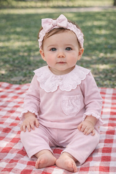 Babyhola 3-18 Ay Fistolu Bebe Yaka 3'lü Kız Bebek Bayramlık Alt Üst Takım Lil...