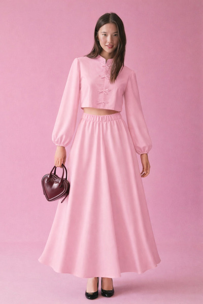 HAKKE Fiyonk Detaylı Dökümlü Etek Tesettür TAKIM