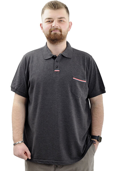 ModeXL Men's Polo Neck T-shirt - PlUs Size, Pocket and Slit, Anthracite U24329