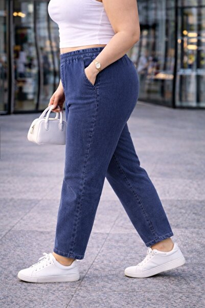 CEDY DENIM - Büyük Beden Likralı, Beli Lastikli Jean Pantolon C636-Açık Mavi