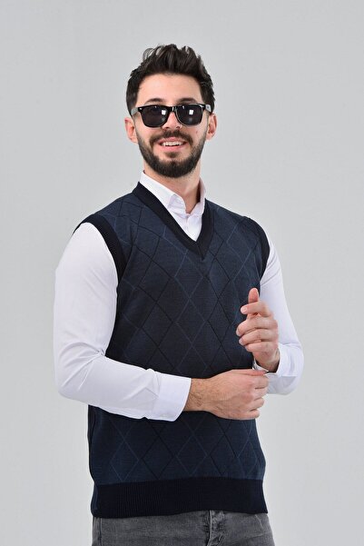 HEDEFNUR TEKSTİL سترة رجالية باللون الأزرق الداكن منقوشة للرجال البالغين