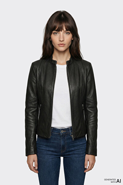 Elle Shoes Siyah Deri Kadın Ceket