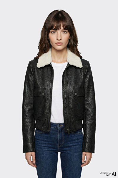 Elle Shoes Siyah Deri Kadın Ceket