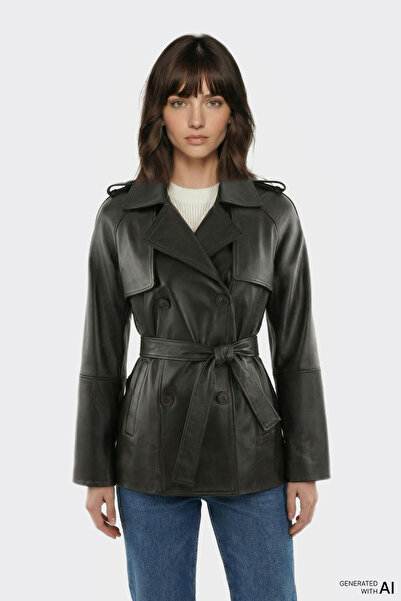 Elle Shoes Kahve Deri Kadın Ceket