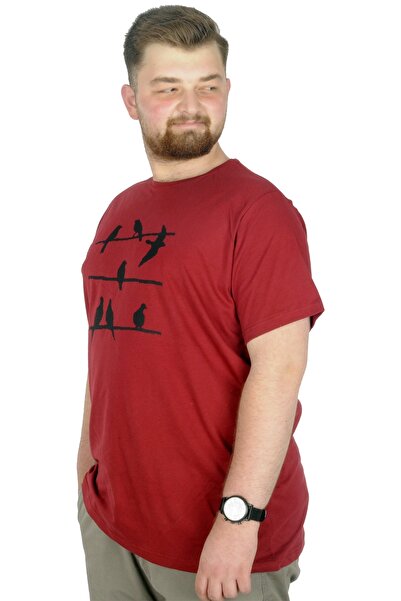 ModeXL Μπλουζάκι Mode XL Μεγάλου Μεγέθους Crew Neck Birds 22172 Βουργουνδίας