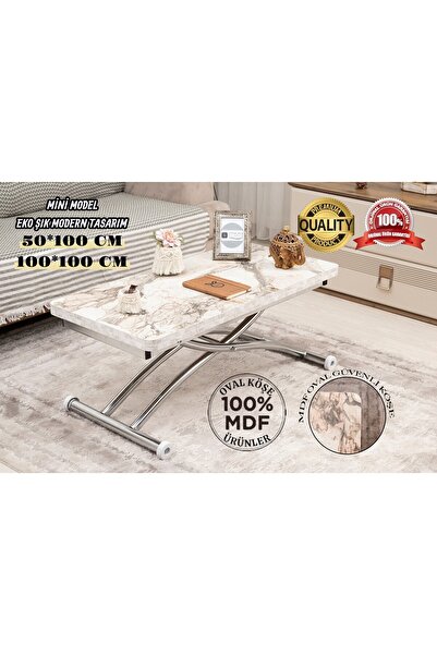 SEHPAM AKILLI Mini Juppo Dışa K Akıllı Sehpa Üst Tabla Mdf Oval Köşe Alt Krom...