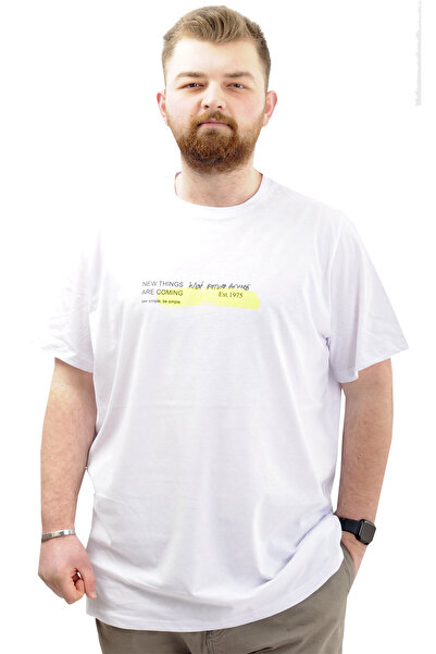 ModeXL Біла чоловіча футболка - Mode XL, великий розмір, комір-стійка, SIMPLI...