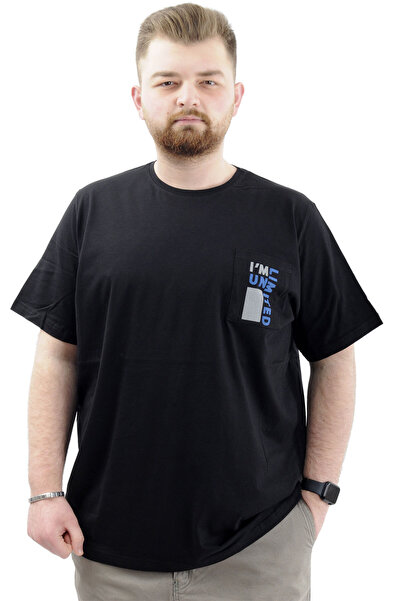 ModeXL Muška velika veličina crna T-shirt - Pamuk komada, okrugla kragna , Št...