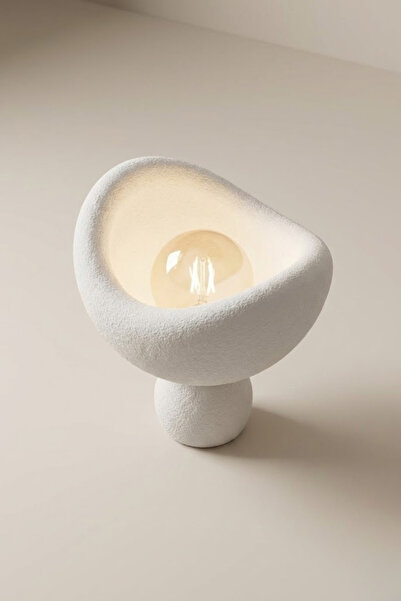 Sellor Luna Tasarım Masa Lambası Beyaz Detaylı Abajur Loş Amber Işık, Rustik ...