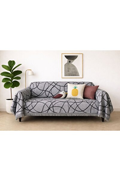 SENNORA غطاء كرسي قطني كبير الحجم مقاس 175x295 سم، مخطط حديث باللون الرمادي و...