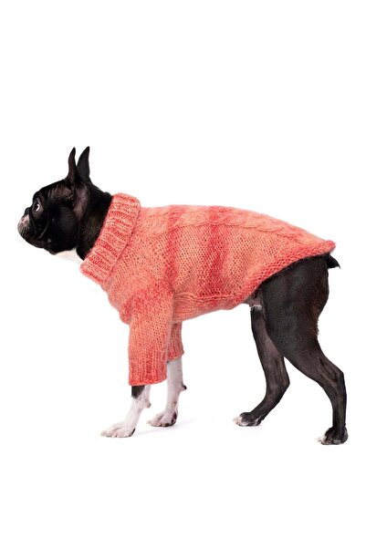 fouramour سترة كلب مضفرة بلون مرجاني محبوكة يدويًا بقصة عادية - M