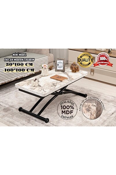 SEHPAM AKILLI Akıllı Sehpa Mini Juppo Üst Tabla Mdf Beyaz Mermer D Oval Köşe ...