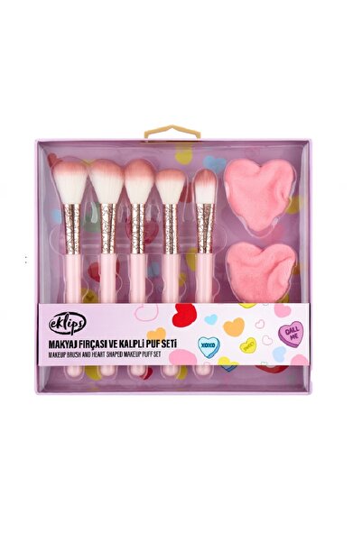 eklips 5'li Fırça + 2'li Kalp Sünger Sevgililer Günü Seti