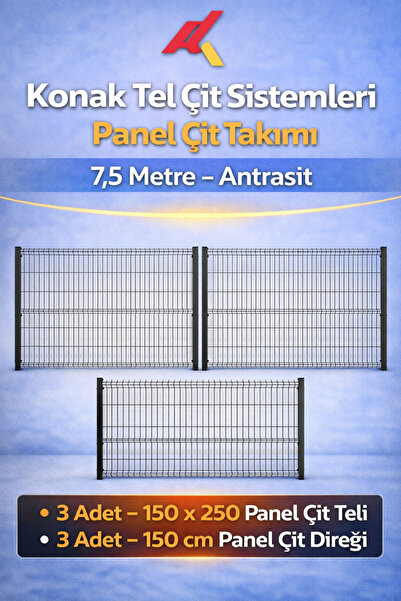 Konak Tel Çit Aksaray 3 ADET Takım Bahçe Panel Çim Çiti 150x250 cm 55X150 mm ...
