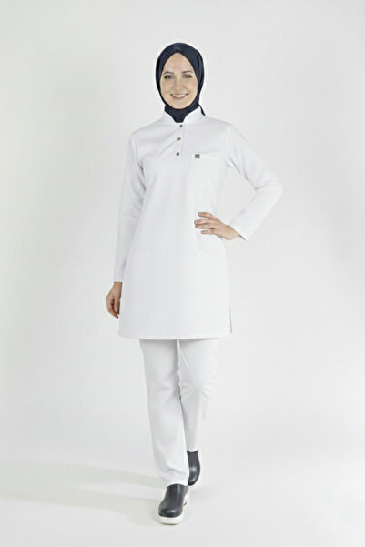 Pratik Medikal بدلة حجاب للممرضات من الليكرا باللون الأبيض