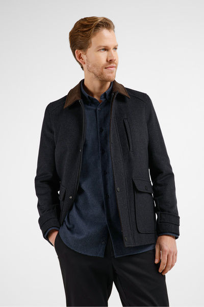 İmza معطف كاجوال قصة ضيقة من قماش الأنثراسايت المخملي ذو ياقة بولو وبدون فتحة...