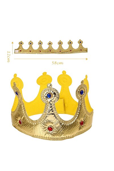 partidolu Kumaş Altın Renk Kral Tacı Kral Taç Yetişkin Çocuk Uyumlu 58 cm 1 A...