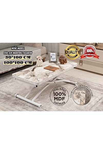 SEHPAM AKILLI Akıllı Sehpa Mini Juppo Üst Tabla Mdf Beyaz Mermer D Oval Köşe ...