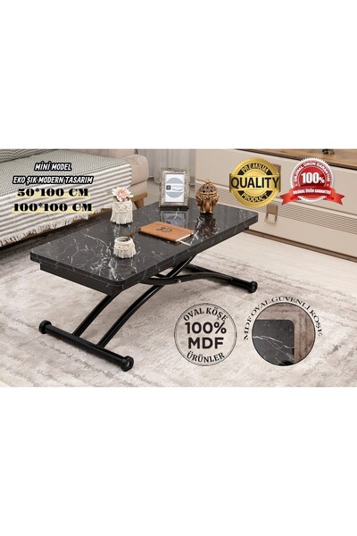 SEHPAM AKILLI Akıllı Sehpa Mini Juppo Üst Tabla Mdf Siyah Mermer D Oval Köşe ...