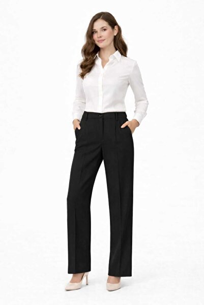 kikiriktekstil 10988 Pantaloni clasici din țesătură Palazzo, cu talie înaltă ...