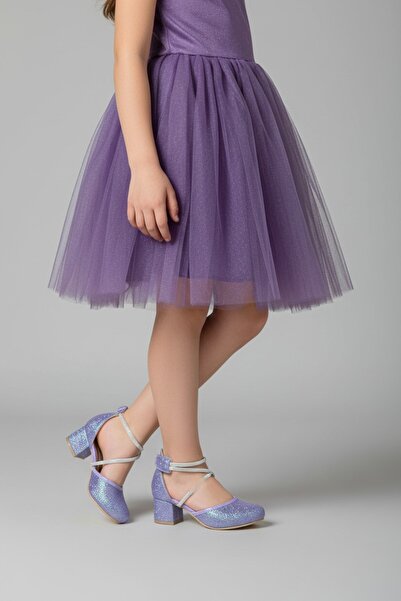 PATİK BEBE KIZ ÇOCUK MOR RENK TOPUKLU TAŞLI YAPIŞKAN CIRTLI ABİYE AYAKKABI