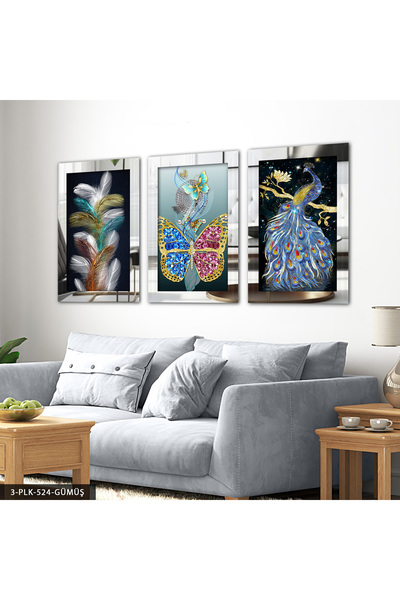 Evinemoda Stočica sa perjem ptice, leptir, srebrni, 3 delna stol sa ogledalom...