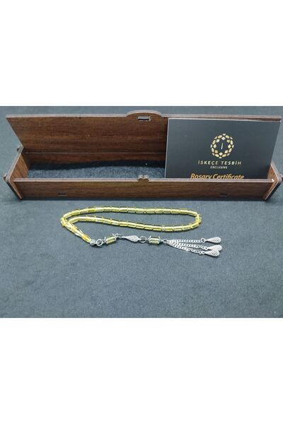 İskeçe Tesbih 4 جرام مع صندوق خشبي. شراشيب فضية 5 جرام. 4 أصابع (حجم صغير) مع...