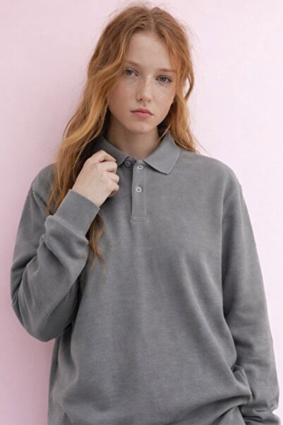 HAKKE Uzun Kollu Düğme Detaylı Pamuklu Polo Yaka Okul SWEAT