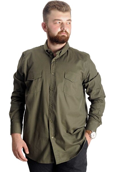 ModeXL قميص رجالي من Mode XL UKol Gabardin بجيب مزدوج 20360 كاكي