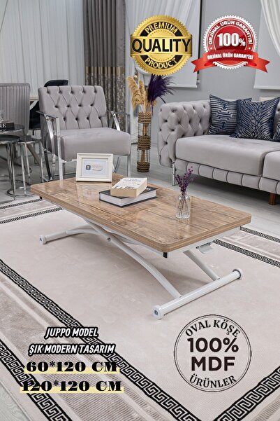 SEHPAM AKILLI Akıllı Sehpa Üst Tabla Mdf Antiklayt Oval Köşe Alt Beyaz Dışa K...