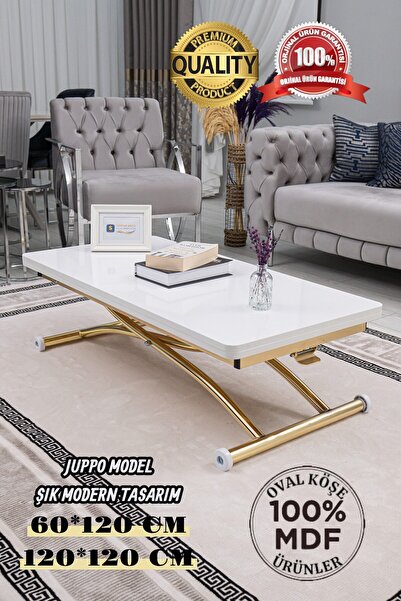 SEHPAM AKILLI Akıllı Sehpa Juppo Üst Tabla Mdf Oval Köşe Alt Ayak Gold Kaplam...