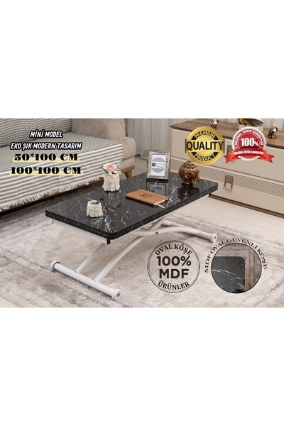 SEHPAM AKILLI Akıllı Sehpa Mini Juppo Üst Tabla Mdf Siyah Mermer D Oval Köşe ...