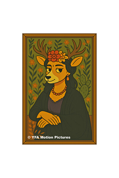 Ankarakomik Frida Kahlo Geyik Sticker 4x6 cm Su Geçirmez - Laptop, Termos, Defter İçin Dayanıklı Çıkartma