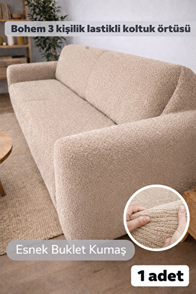 seltenet Buklet Bohem Lastikli 3 Kişilik Koltuk Örtüsü Kaymaz Esnek Koltuk Kı...
