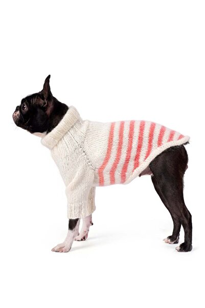 fouramour سترة للكلاب محبوكة يدويًا بلون كريمي-سموكي مخططة ومناسبة للاسترخاء