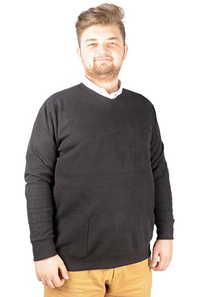 ModeXL Mode XL Чоловічий світшот Recycle Selanik V-подібний виріз B21542 Чорний