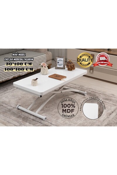 SEHPAM AKILLI Akıllı Sehpa Mini Juppo Üst Tabla Mdf Beyaz Oval Köşe Alt Ayak ...