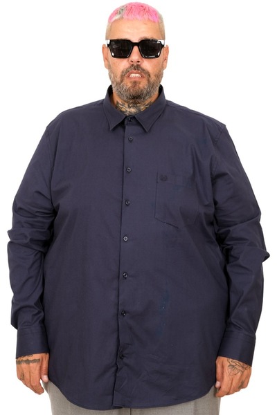 ModeXL Mode XL Plus Size Мъжка класическа риза с джобове, еластична 20350 Тъм...