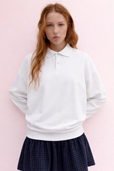 HAKKE Uzun Kollu Düğme Detaylı Pamuklu Polo Yaka Okul SWEAT