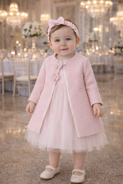 MİNİMONY 1-5 Yas Kız Çocuk Saç Bantlı Mantolu Gelinlik Bayramlık Abiye Elbise...