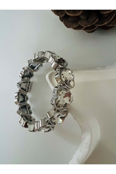 ACAR TAKI Silver Color Crystal Stone, Elastic Heart Bracelet Acr8626