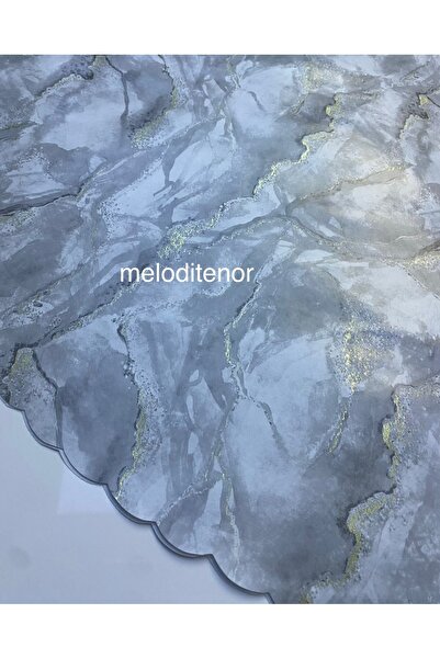 MİRELLA Gilded Shiny Gold Marble Pattern Edged Scalloped Wavy Cut Lined Pvc O...