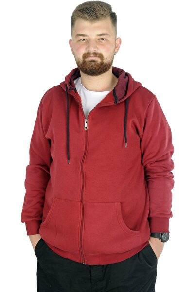 ModeXL Mode XL Men's Sweatshirt Hooded Zippered Basic 20543 Claret Red