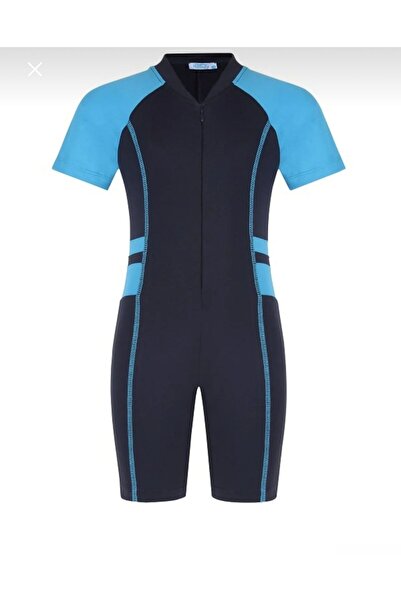 mikam Garson Boy Boneli Swimmer Short Sleeve Swimsuit with Zippered Shorts