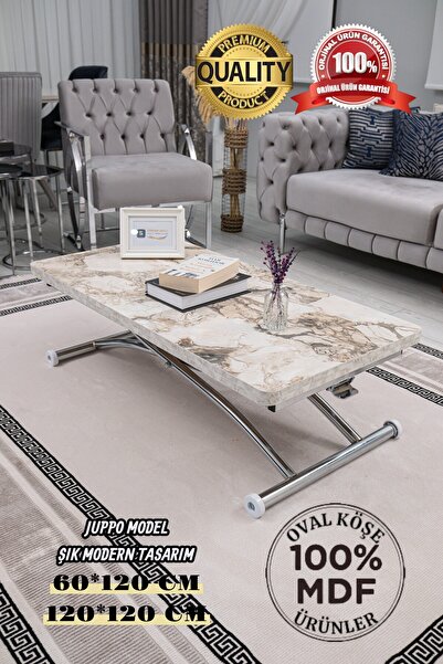 SEHPAM AKILLI Akıllı Sehpa Juppo Üst Tabla Mdf Beyaz Mermer Oval Köşe Alt Kro...