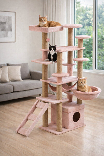 Fauna Pet Supplies Dev Boy Kedi Oyun Evi ve Tırmalama Platformu Pembe (173cm)