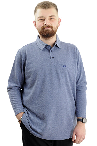 ModeXL Hanorac pentru bărbați - guler polo, mânecă lungă, WAFFLE 23449 Indigo...